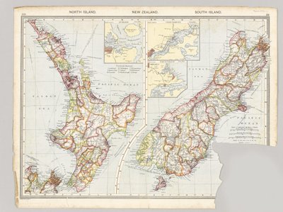 Dos mapas de Taranaki, Nueva Zelanda mostrando operaciones del Regimiento de Middlesex durante la Guerra Maorí, 1860-72 de English School